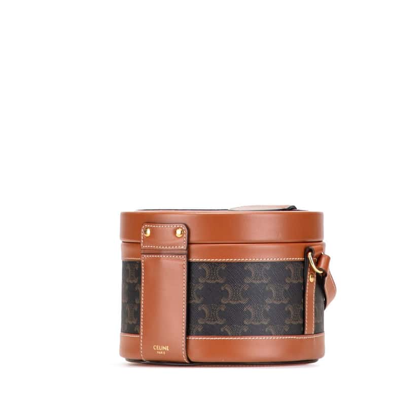 Celine Medium Triomphe Coated Canvas Tambour Crossbody Brown Canvas Good condition - Back View