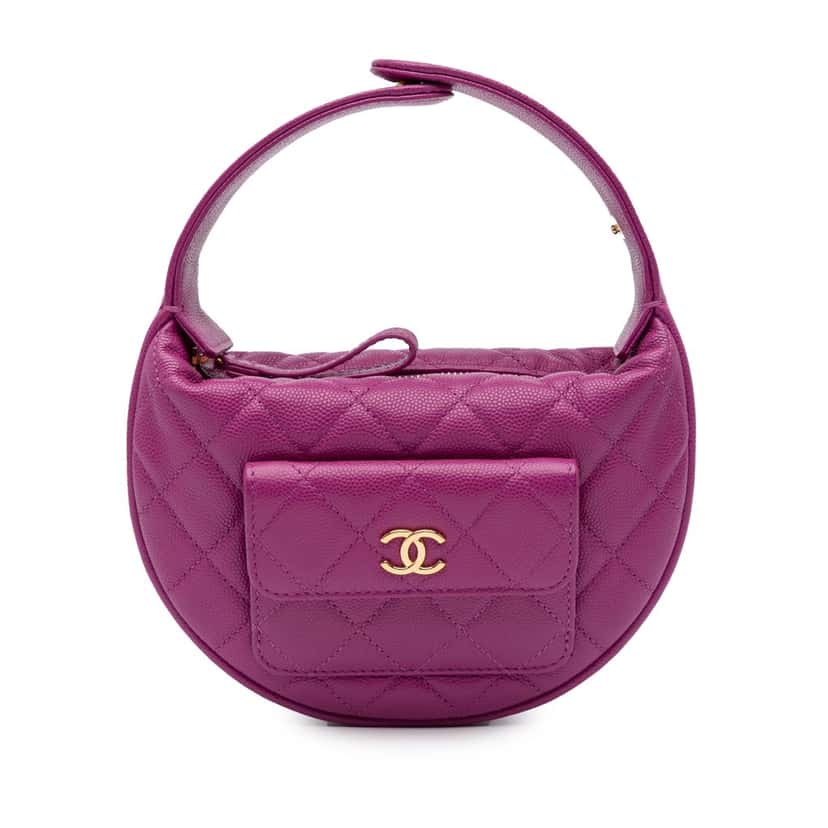 Chanel Quilted Caviar Polly Pocket Hobo Purple Leather Good condition - Front View