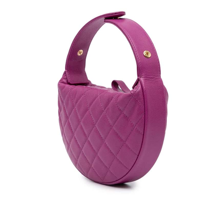 Chanel Quilted Caviar Polly Pocket Hobo Purple Leather Good condition - Back View