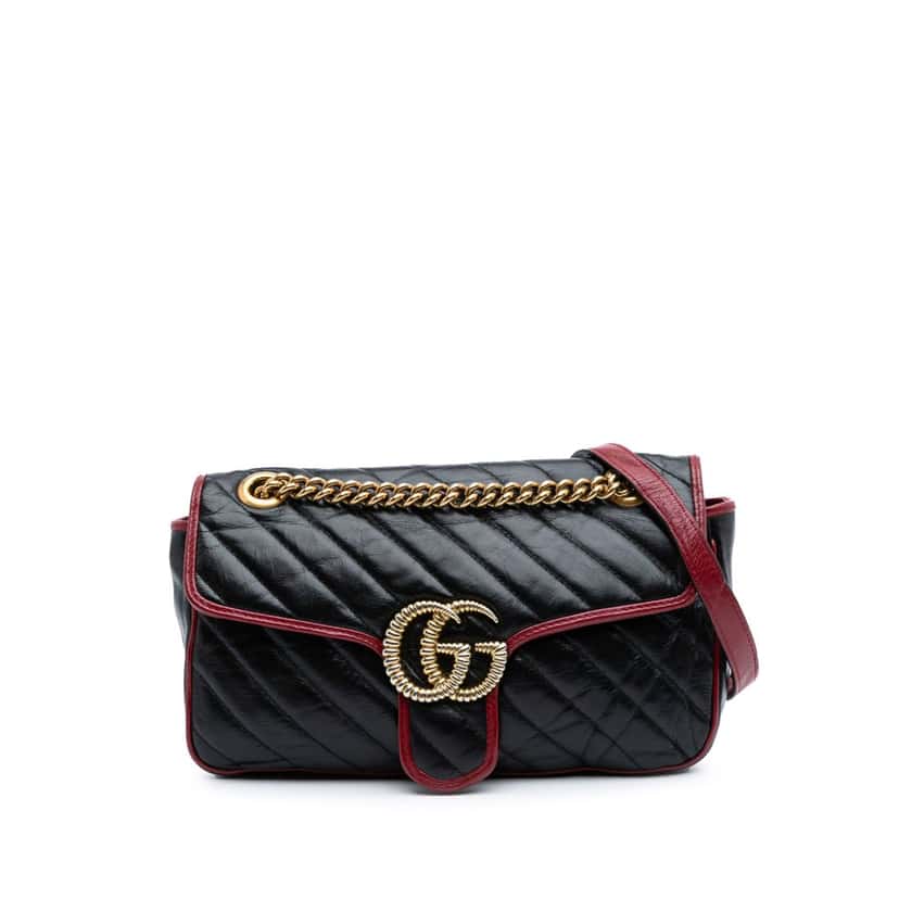 Gucci Small GG Marmont Matelasse Leather Torchon Flap Crossbody Black Leather Good condition - Front View