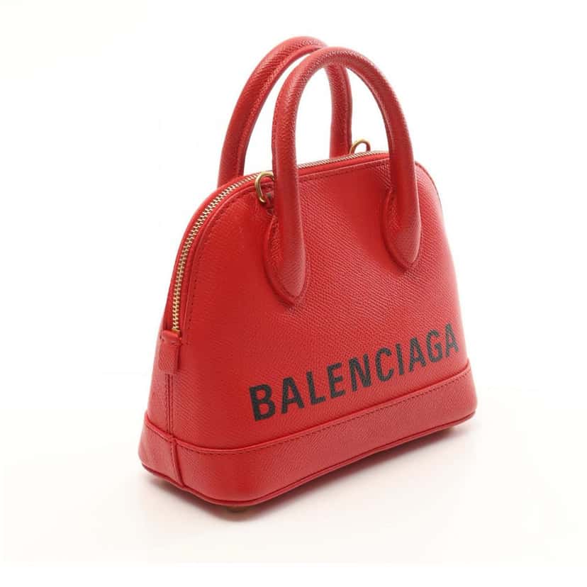 Balenciaga XXS Grained Calfskin Logo Ville Top Handle Bag Red Leather Good condition - Back View
