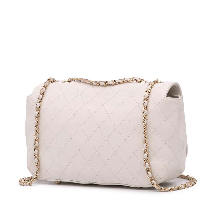 Chanel Medium Stitched Calfskin Covered CC Flap White Leather Good condition - Back View