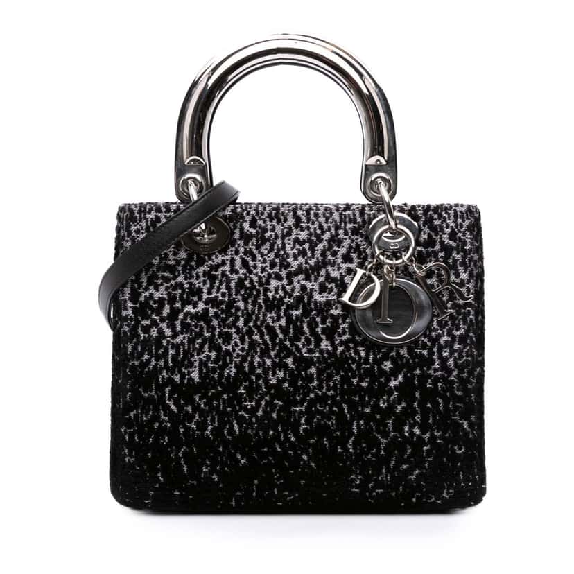 Dior Medium Velvet and Canvas Lady Dior Black Velvet Good condition - Front View
