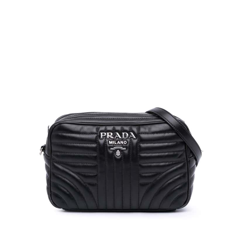 Prada Soft Calfskin Diagramme Camera Bag Black Leather Good condition - Front View