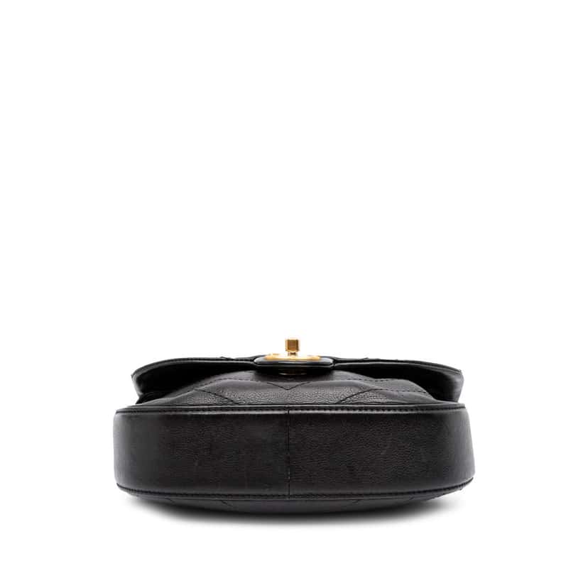Chanel CC Chevron Calfskin Round Flap Satchel Black Leather Good condition - Inside View