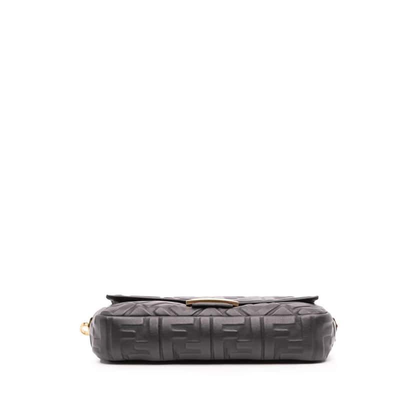 Fendi Zucca Embossed Leather Baguette Satchel Black Leather Good condition - Inside View