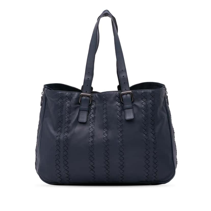 Bottega Veneta Nappa Intrecciato Tote Blue Leather Good condition - Front View