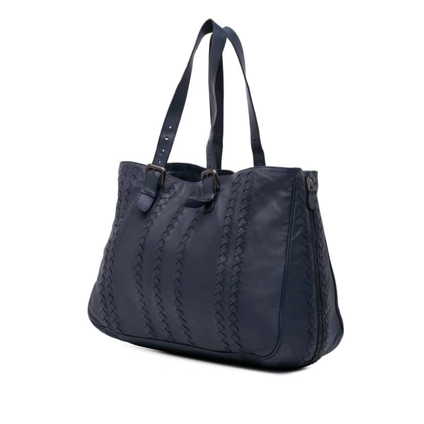 Bottega Veneta Nappa Intrecciato Tote Blue Leather Good condition - Back View