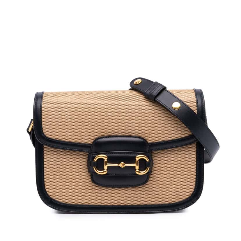 Gucci Small Canvas Horsebit 1955 Shoulder Bag Brown Canvas Good condition - Front View