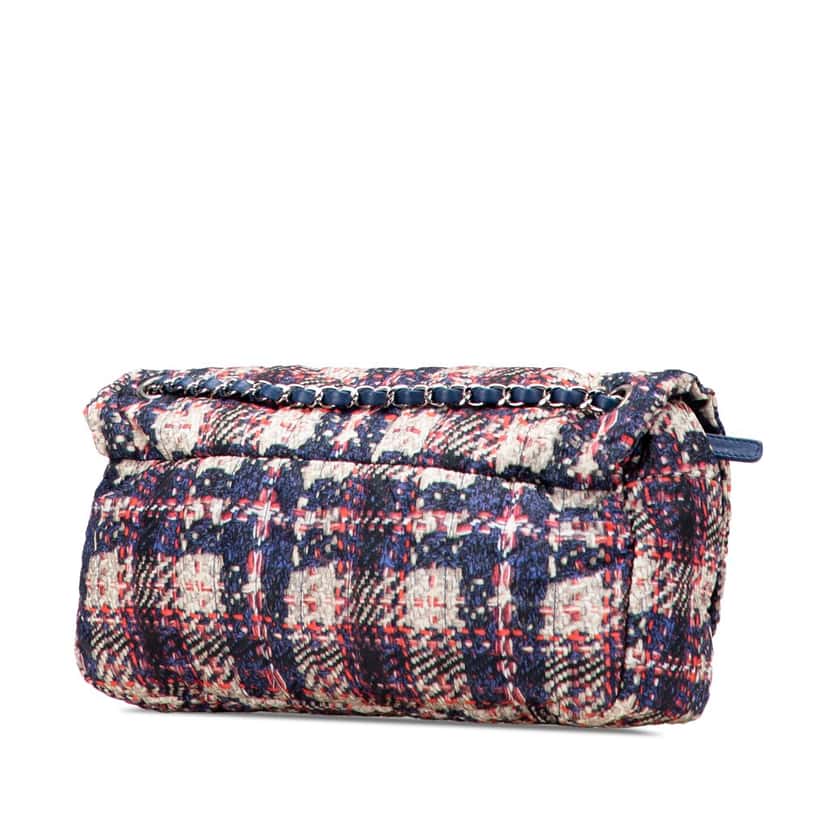 Chanel CC Nylon Tweed Print Single Flap Blue Good condition - Back View