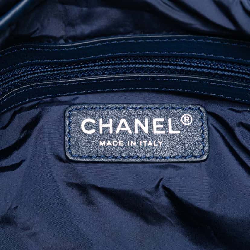 Chanel CC Nylon Tweed Print Single Flap Blue Good condition - Box View