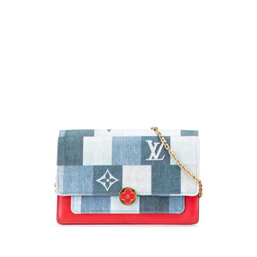 Louis Vuitton Monogram Denim Patchwork Fiore Chain Wallet Blue Canvas Very good condition - Front View