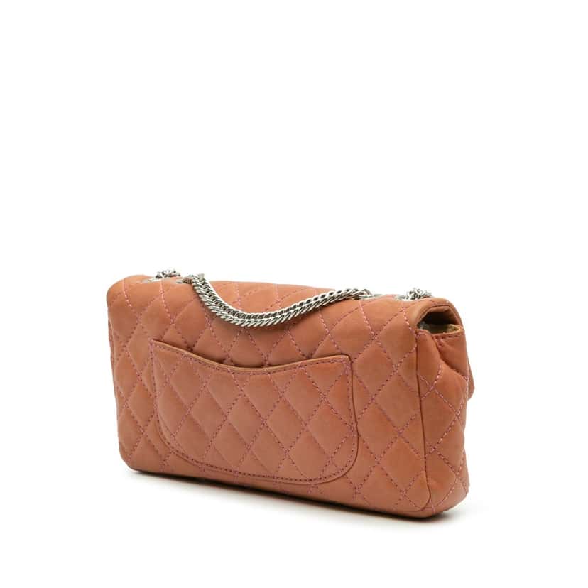 Chanel Classic Lambskin East West Single Flap Orange Leather Good condition - Back View