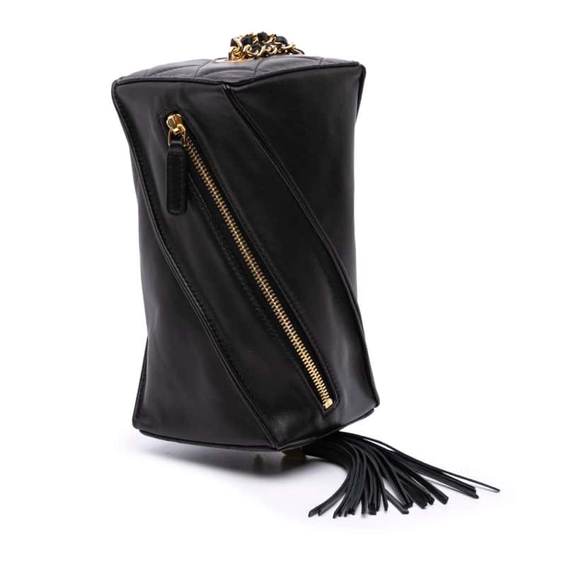 Chanel CC Lambskin Tassel Clutch with Chain Black Leather Good condition - Back View