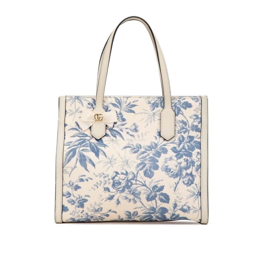 Gucci GG Ribbon Herbarium Tote White Canvas Good condition - Front View