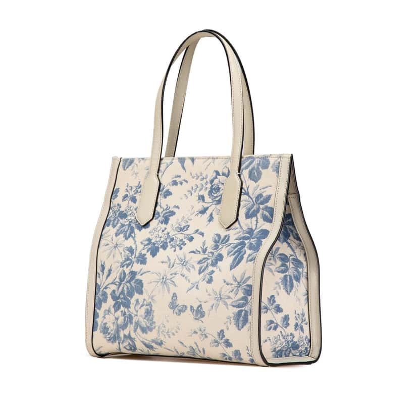 Gucci GG Ribbon Herbarium Tote White Canvas Good condition - Back View