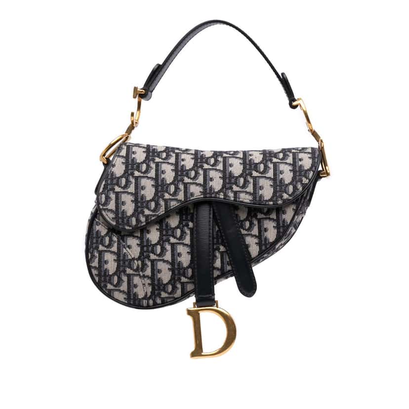 Dior Mini Oblique Canvas Saddle Bag Blue Canvas Good condition - Front View