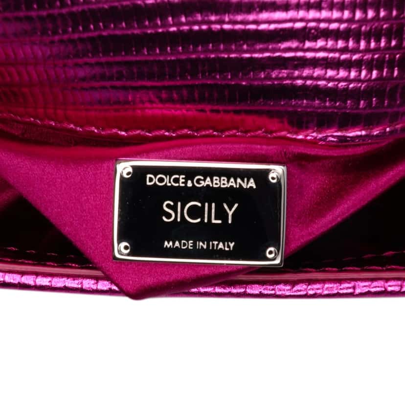 Dolce & Gabbana Mini Crystal Embellished Satin Sicily Bag Purple Satin Good condition - Box View