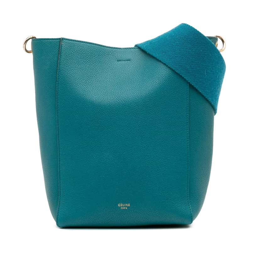 Celine Small Soft Grained Calfskin Seau Sangle Bucket Bag Blue Leather Good condition - Front View