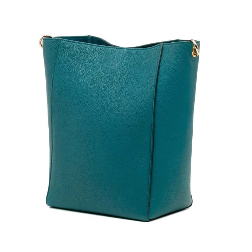 Celine Small Soft Grained Calfskin Seau Sangle Bucket Bag Blue Leather Good condition - Back View
