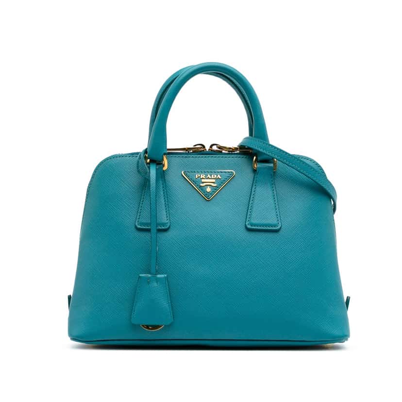 Prada Small Saffiano Lux Promenade Satchel Blue Leather Good condition - Front View