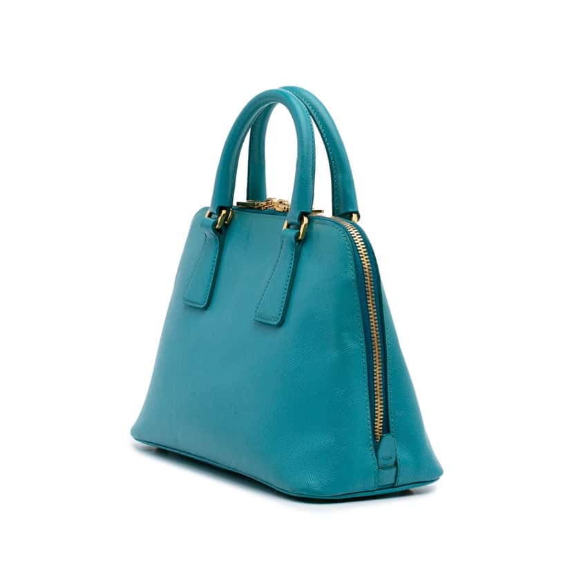 Prada Small Saffiano Lux Promenade Satchel Blue Leather Good condition - Back View