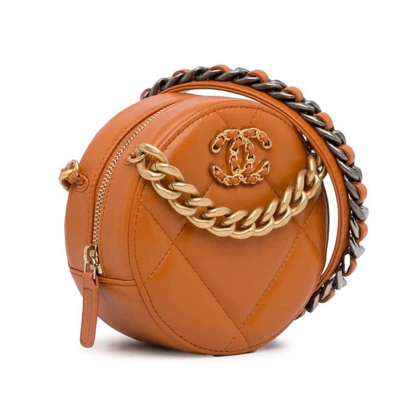 Chanel Lambskin 19 Round Clutch with Chain Brown Leather Good condition - Back View
