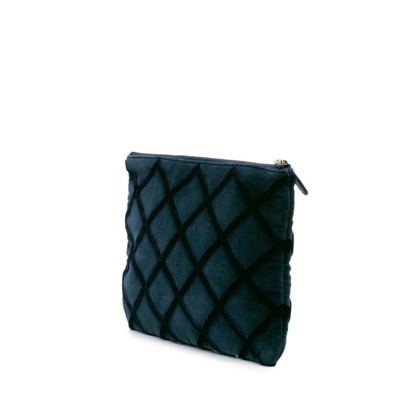 Chanel Medium CC Quilted Velvet O Case Clutch Blue Velvet Good condition - Back View