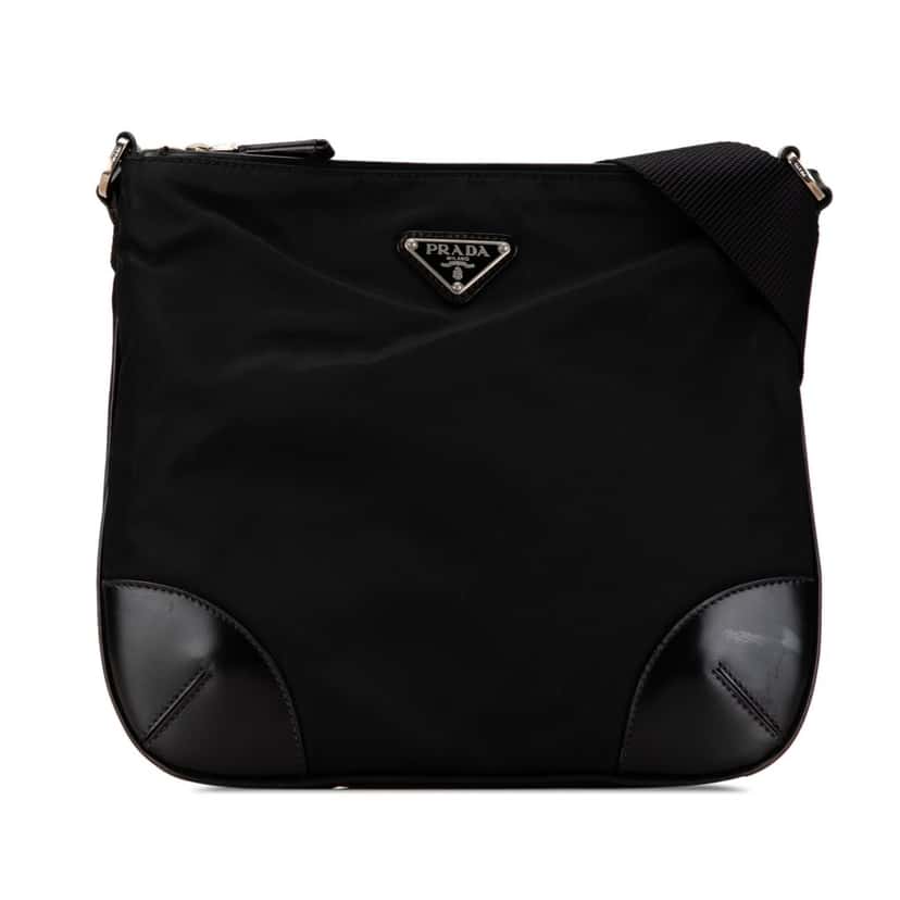 Prada Saffiano Trimmed Tessuto Crossbody Black Good condition - Front View