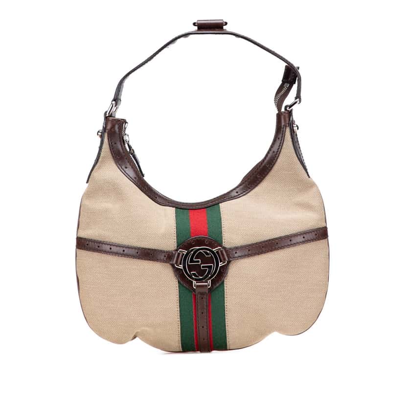 Gucci Web Canvas Reins Hobo Brown Canvas Good condition - Front View