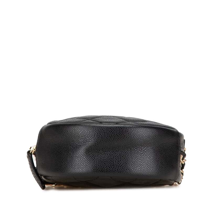 Chanel CC Quilted Caviar Round Clutch With Chain Black Leather Good condition - Inside View
