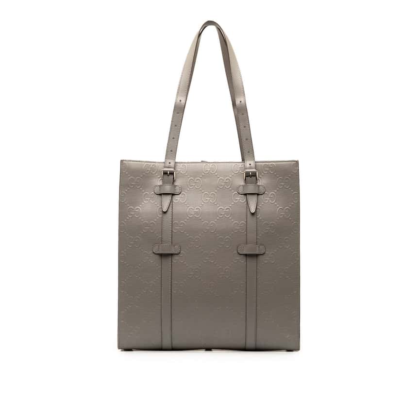 Gucci GG Embossed Leather Vertical Tote Grey Leather Very good condition - Front View