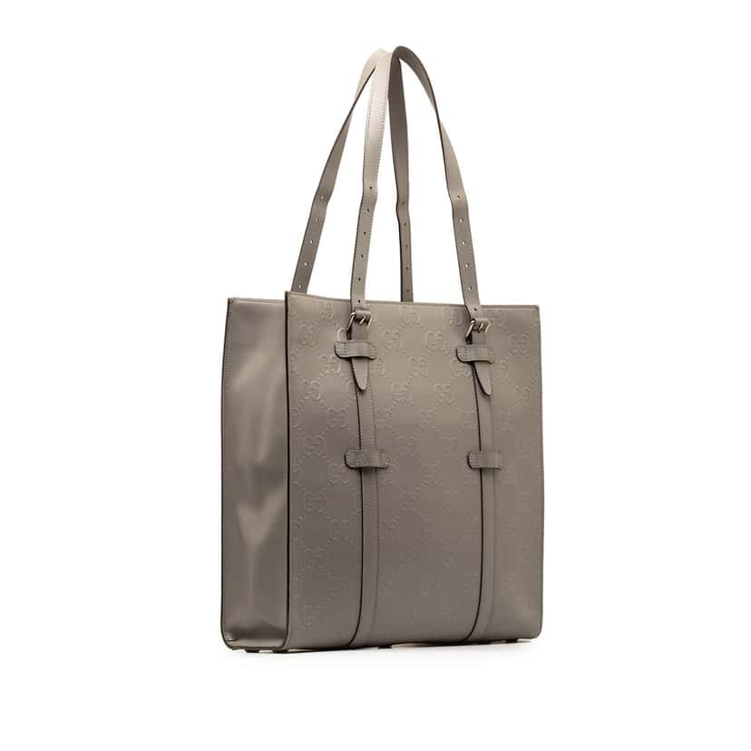 Gucci GG Embossed Leather Vertical Tote Grey Leather Very good condition - Back View