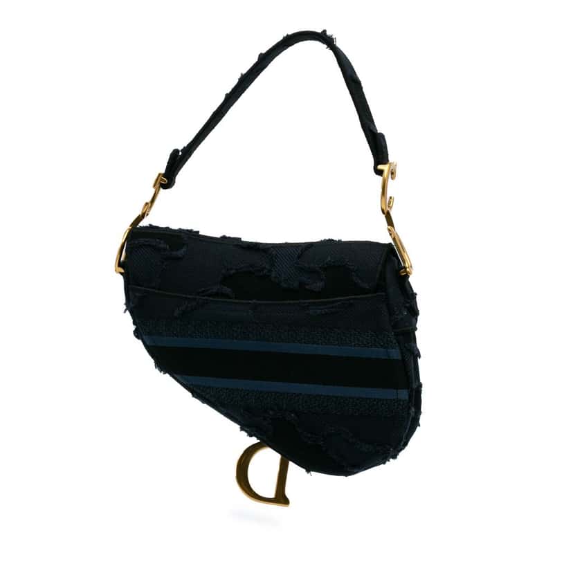Dior Canvas Embroidered Camouflage Saddle Bag Blue Canvas Good condition - Back View