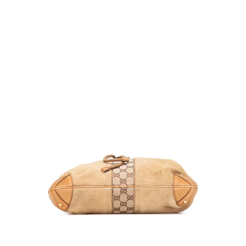 Gucci Suede and GG Canvas Nailhead Drawstring Hobo Brown Leather Good condition - Inside View