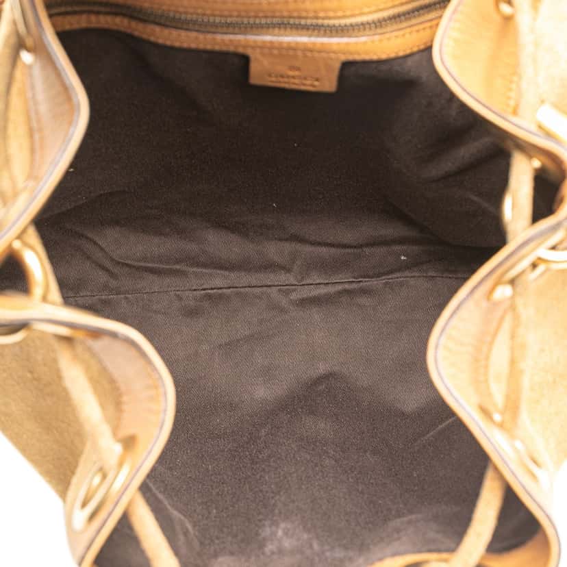 Gucci Suede and GG Canvas Nailhead Drawstring Hobo Brown Leather Good condition - Model View