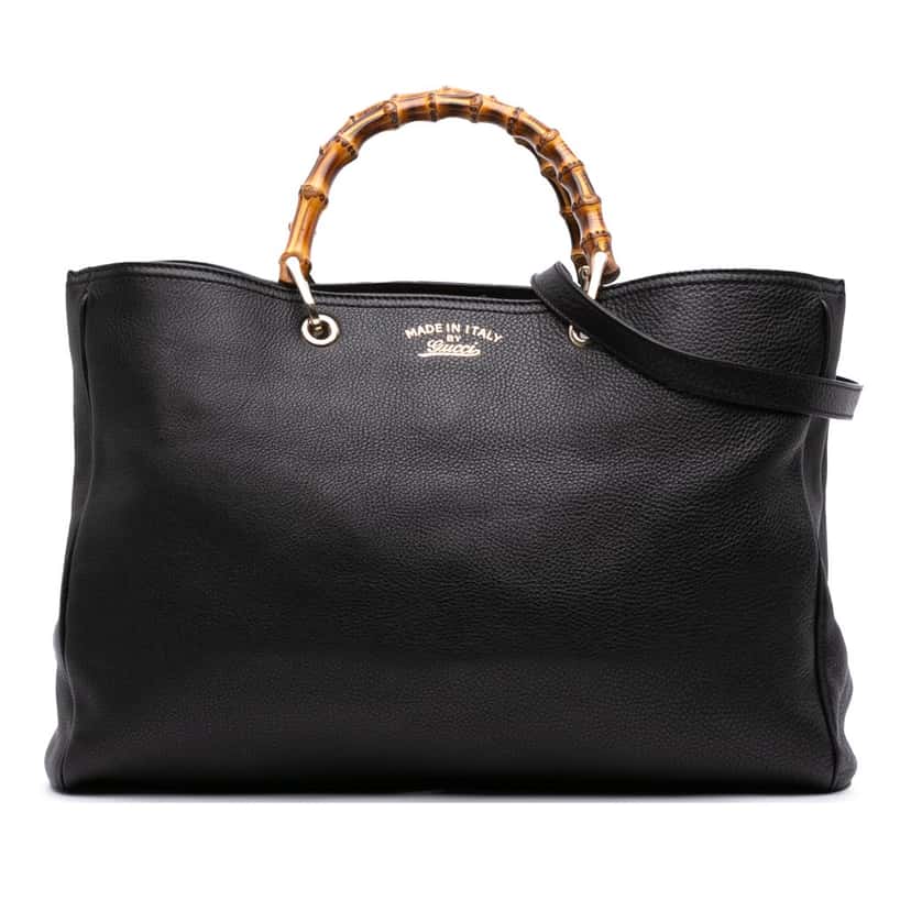 Gucci Large Calfskin Bamboo Shopper Satchel Black Leather Good condition - Front View