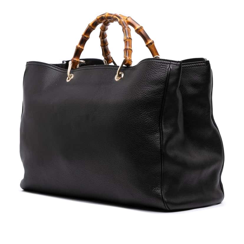 Gucci Large Calfskin Bamboo Shopper Satchel Black Leather Good condition - Back View