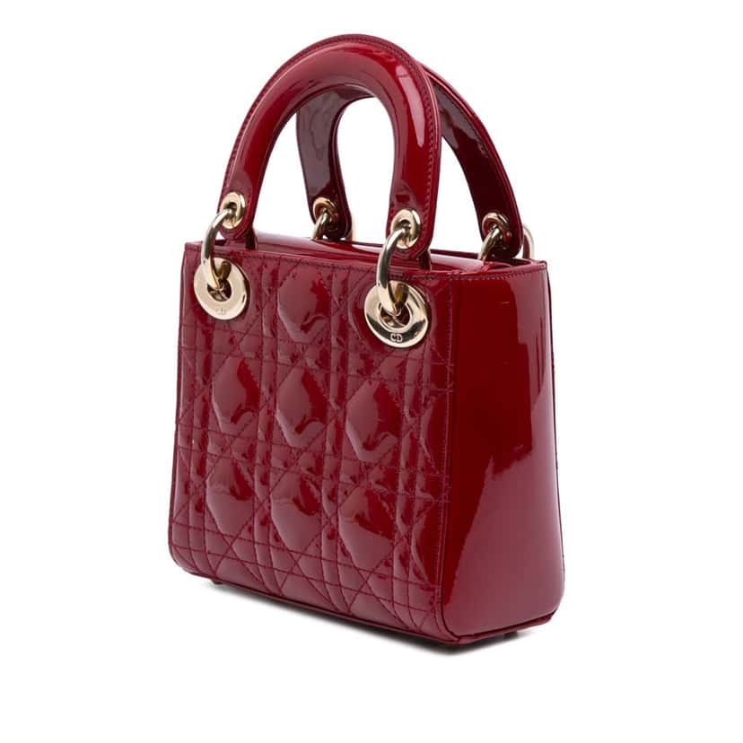 Dior Mini Patent Cannage Lady Dior Red Leather Good condition - Back View