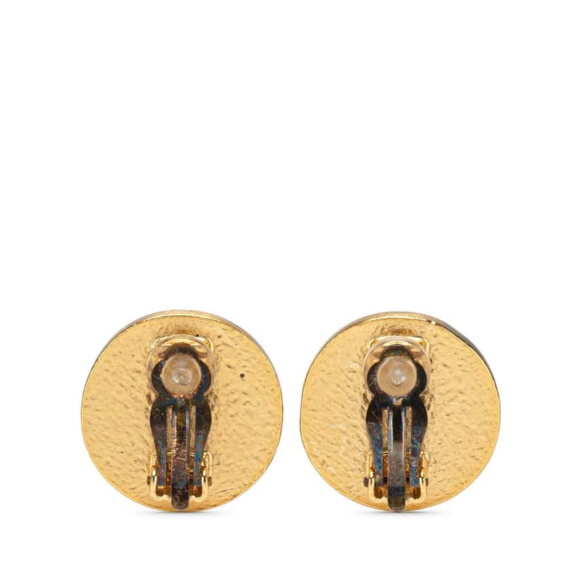 Chanel CC Gold Plated Enamel Button Clip on Earrings Gold Metal Good condition - Back View