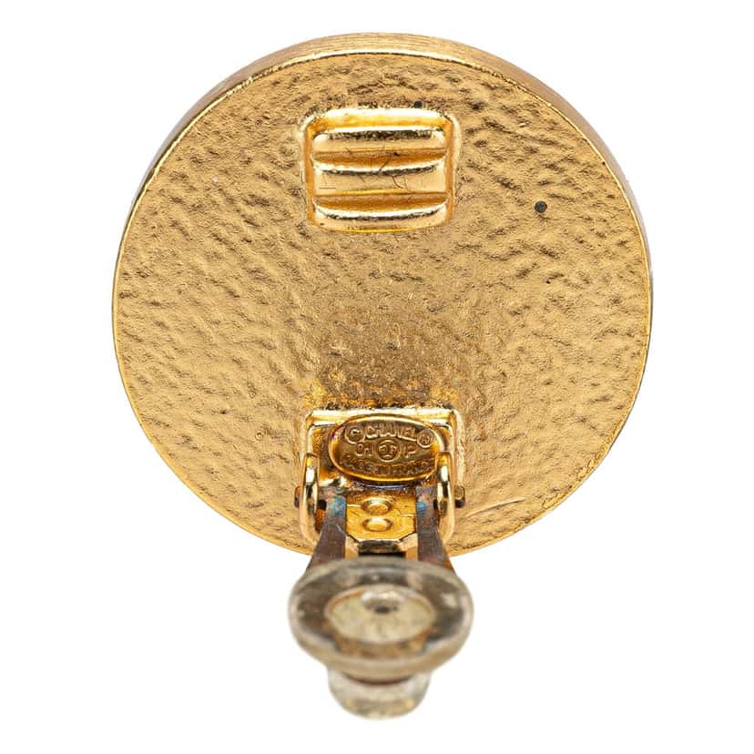 Chanel CC Gold Plated Enamel Button Clip on Earrings Gold Metal Good condition - Inside View