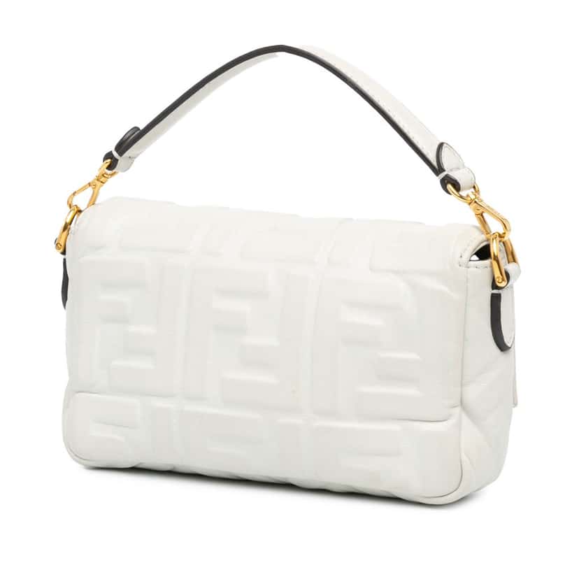 Fendi Mini Zucca Embossed Leather Baguette Satchel White Leather Good condition - Back View