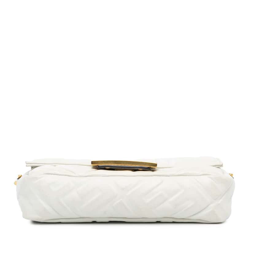 Fendi Mini Zucca Embossed Leather Baguette Satchel White Leather Good condition - Inside View