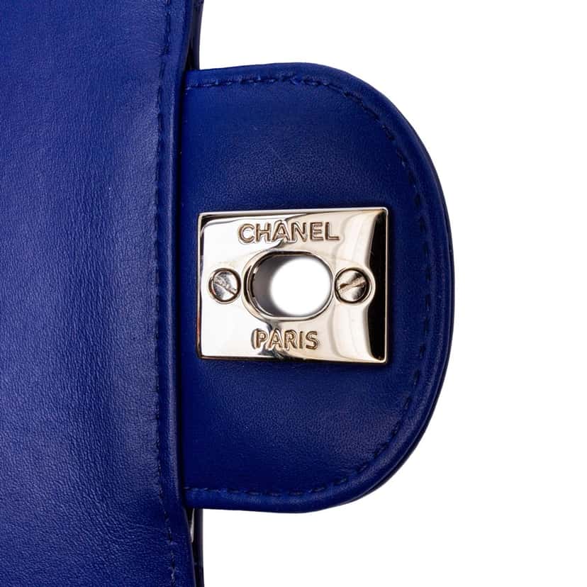 Chanel Mini Rectangular Classic Chevron Patent Single Flap Blue Leather Very good condition - Box View