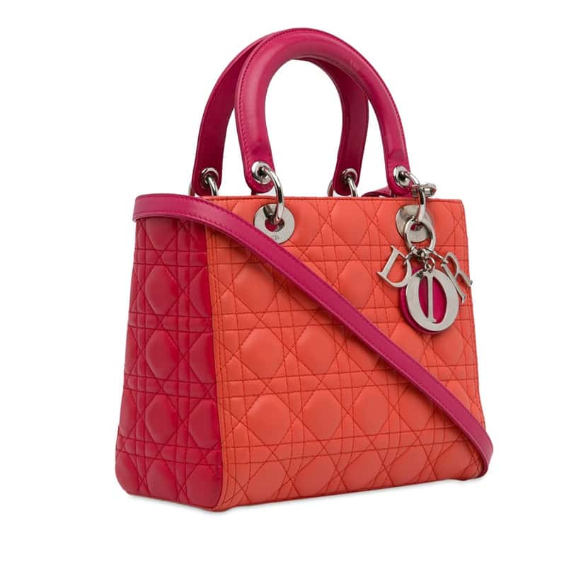 Dior Medium Bicolor Lambskin Cannage Lady Dior Orange Leather Very good condition - Back View
