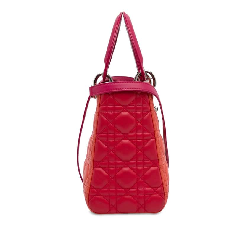 Dior Medium Bicolor Lambskin Cannage Lady Dior Orange Leather Very good condition - Inside View