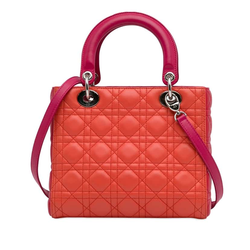 Dior Medium Bicolor Lambskin Cannage Lady Dior Orange Leather Very good condition - Model View