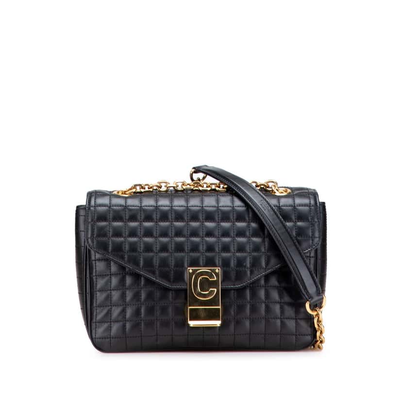 Celine Medium Quilted Calfskin C Crossbody Black Leather Good condition - Front View