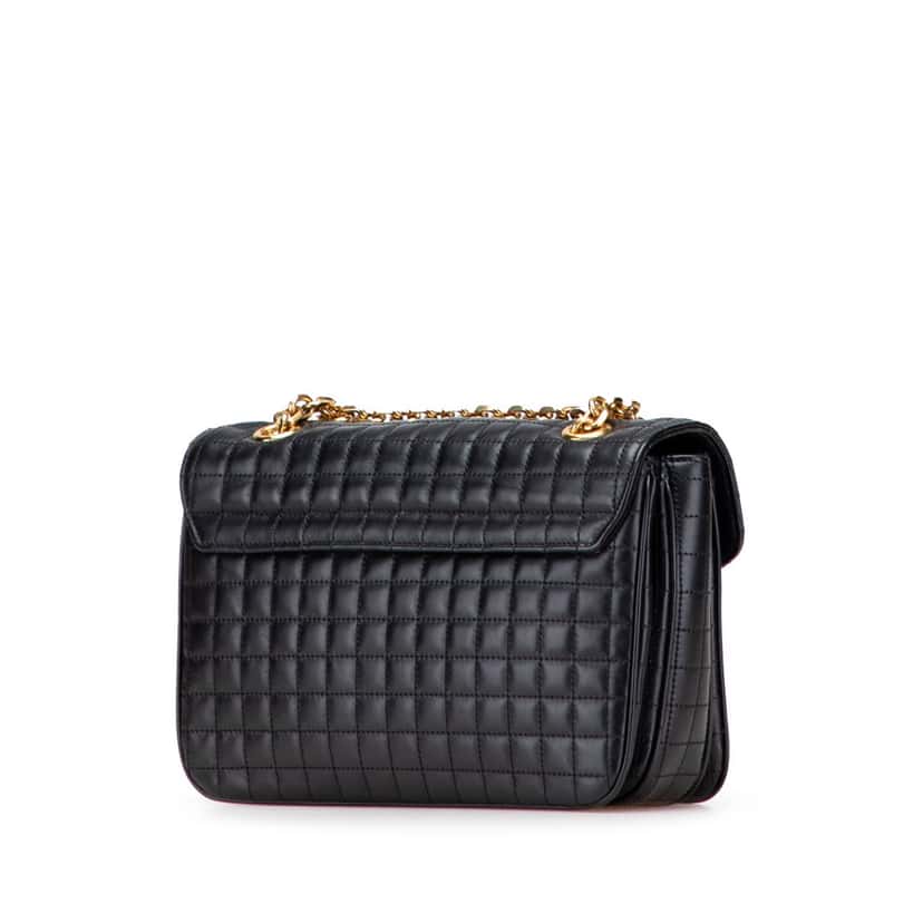 Celine Medium Quilted Calfskin C Crossbody Black Leather Good condition - Back View