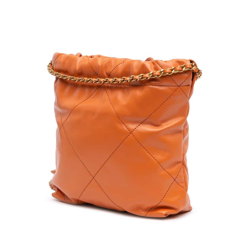 Chanel Mini Shiny Calfskin 22 Handbag Orange Leather Good condition - Back View